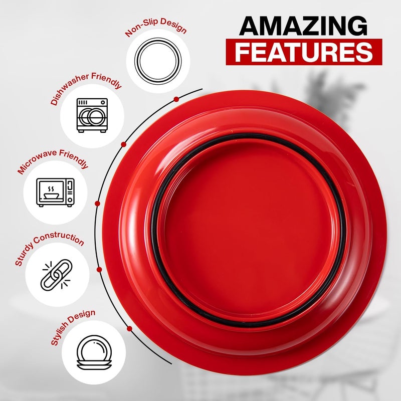 Jayour 4 Pack - Anti-Spill Scoop Plate with Lip Edge | Eating Utensils for Elderly Patients | Scoop Plates for Disabled Adults from Parkinsons, Stroke, Tremor | Non Skid Padded Bottom (Red & White) - Image 5